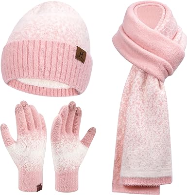 Photo 1 of FZ FANTASTIC ZONE Womens Winter Knit Beanie Hats and Touchscreen Gloves Long Scarf 