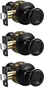 Photo 1 of KNOBWELL 3 Pack Passage Door Knob for Hall and Closet - Tulip Style, Matte Black Interior Keyless Non Locking Indoor Doorknob, Round Door Handle Knob