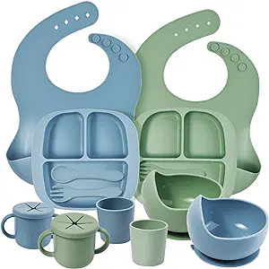 Photo 1 of 21 Pieces Silicone Baby Plates Set, Divided Suction Cups with Lids, Adjustable Suction Bowl, with Straw, Spoon, Fork, Toddler Eating Utensils Set