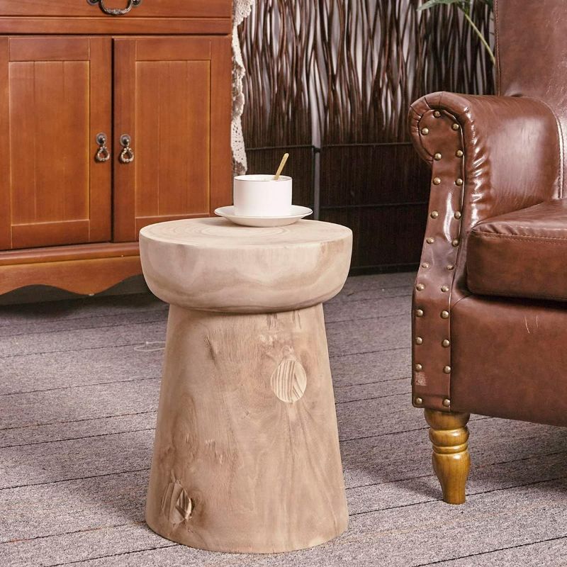 Photo 4 of (READ NOTES) Uziass Wood Tree Stump Stool, 15" Wood Tree Stump Side Table Wooden Stump End Table Round Tree Stump Table Outdoor Stump Table Natural Decorative Garden Stools for Living Room Bedroom Patio Home Decor 15.5" (H) x 11" (W) x 11"(L)