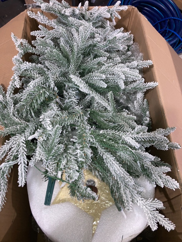 Photo 2 of (READ NOTES) Puleo International Pre-Lit Potted Flocked Arctic Fir Pencil Artifical Artificial Christmas Tree, Green, 301-PTO9760-60LW120 6' Flocked Potted Arctic Fir