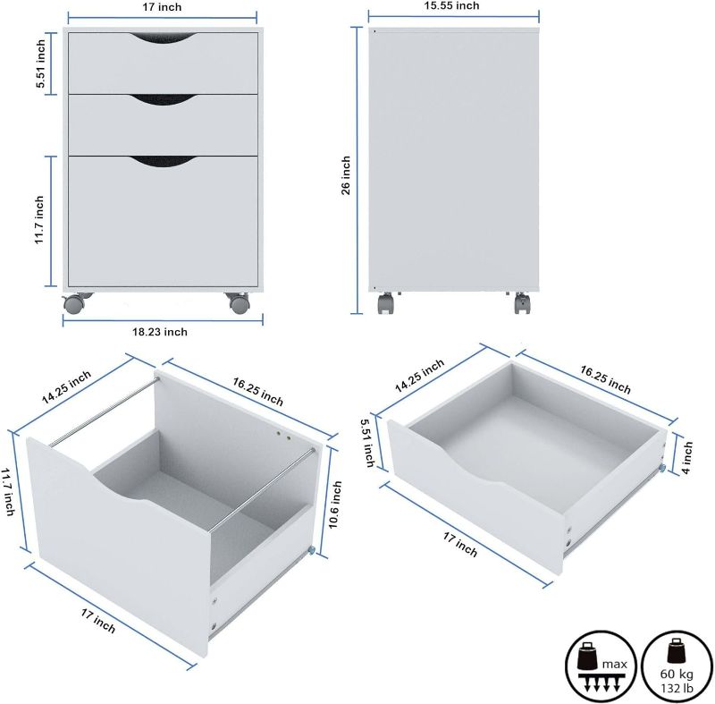 Photo 3 of (READ NOTES) QDSSDECO 3 Drawer File Cabinet, Mobile Vertical Filing Cabinet fits A4, Legal Paper and Letter Paper for Home Office, White