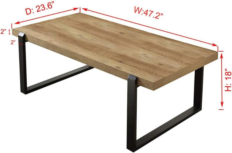 Photo 3 of (READ NOTES) FOLUBAN Rustic Coffee Table,Wood and Metal Industrial Cocktail Table for Living Room, 47 Inch Oak
