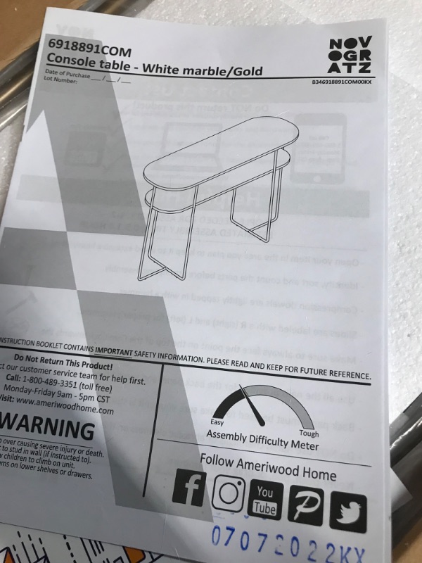 Photo 1 of Novogratz Athena Console Table, White Marble White Marble Console Table