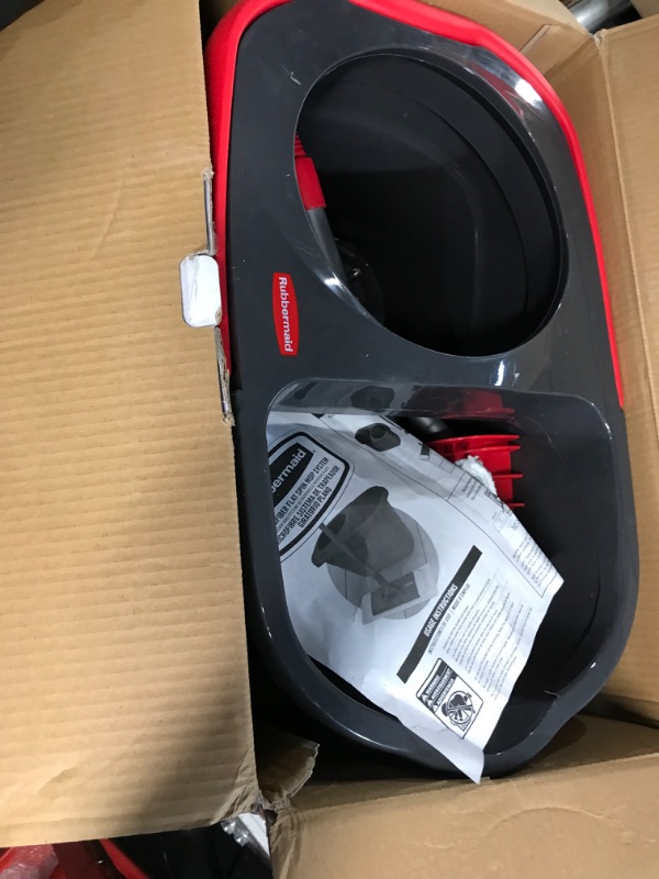 Photo 2 of **item is missing parts Rubbermaid Microfiber Flat Spin Mopping Floor Care System with Wringer Bucket (2104526), Red