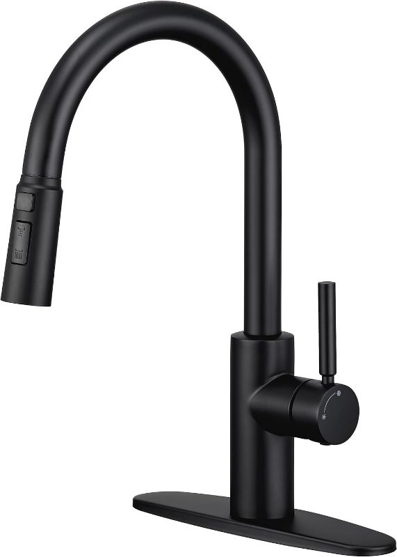 Photo 1 of (READ NOTES) OUEN Matte Black Kitchen Faucet with Pull Down Sprayer, Three Modes 304 Stainless Steel Black Faucet Kitchen, Commercial Modern rv Single Handle Kitchen Sink Faucet Black
