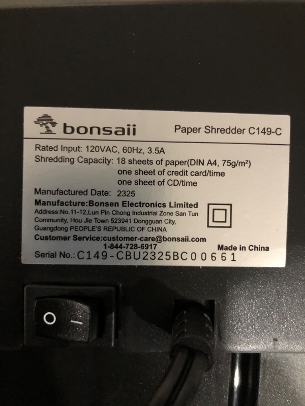 Photo 1 of Bonsaii C149-C Shredder and 24-Pack Lubricant Sheets