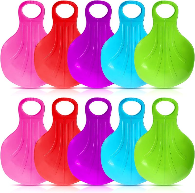 Photo 1 of 10 Pcs Snow Sled Board for Kids Outdoor Winter Plastic Skiing Boards with Handle Portable Downhill Sleds Snowboard Sleigh for Kids