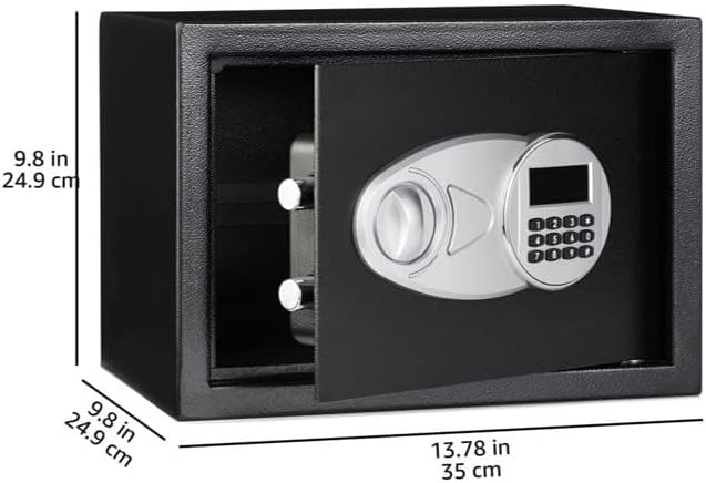 Photo 3 of (RAED NOTES) Amazon Basics Steel Security Safe and Lock Box with Electronic Keypad - Secure Cash, Jewelry, ID Documents - 0.5 Cubic Feet, 13.8 x 9.8 x 9.8 Inches 0.5 Cubic Feet Keypad Lock