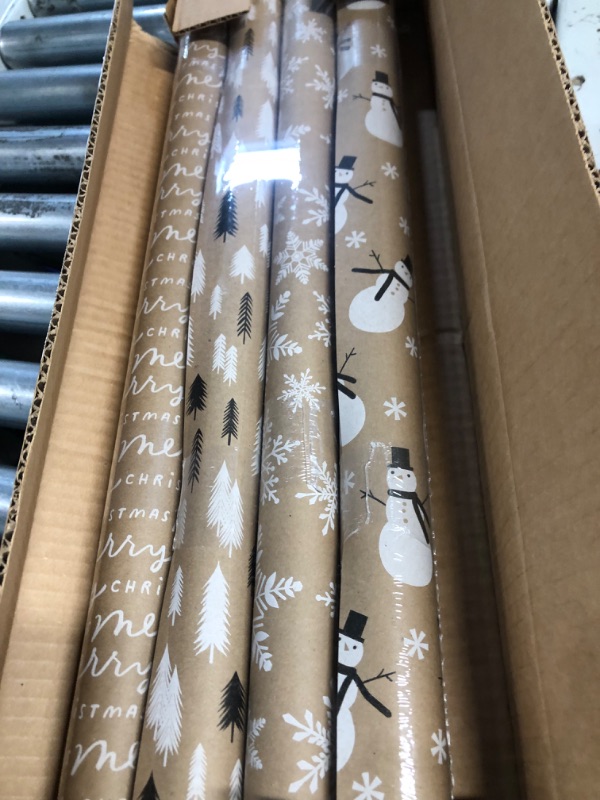 Photo 2 of American Greetings 80 sq. ft. Kraft Wrapping Paper Bundle (Snowmen) for Christmas and All Holidays (4 Rolls 30 in. x 8 ft.)