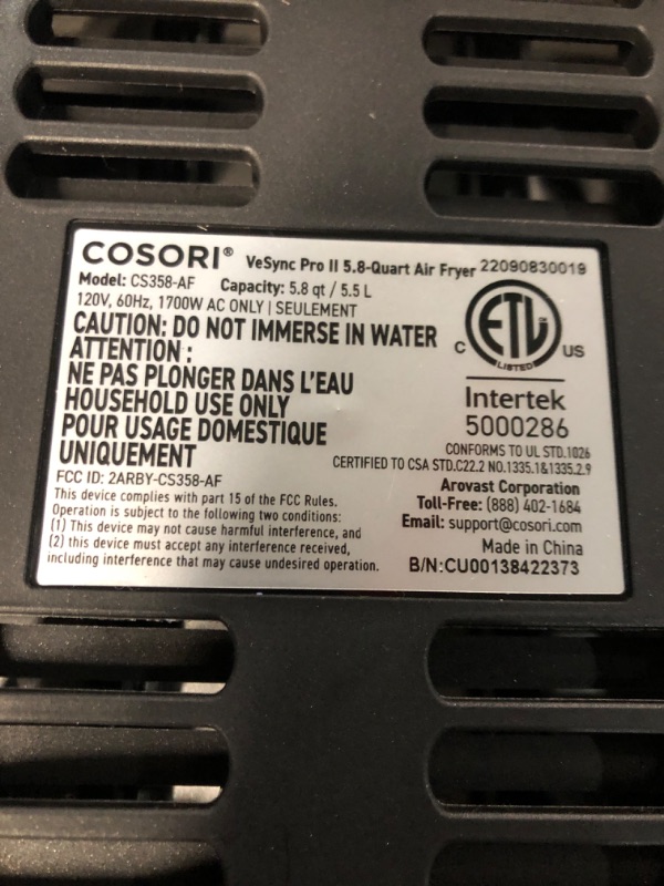 Photo 4 of ***USED AND DIRTY - POWERS ON - UNABLE TO TEST FURTHER***
COSORI Pro II Air Fryer Oven Combo, 5.8QT Large Cooker with 12 One-Touch Savable Custom Functions