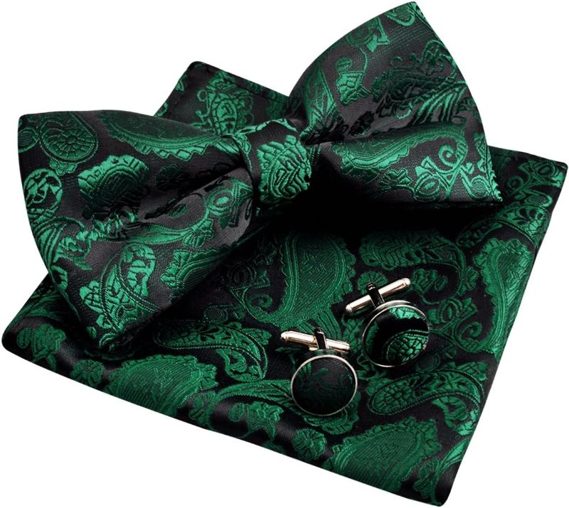 Photo 1 of Alizeal Mens Classic Paisley Bow Tie, Hanky and Cufflinks Set