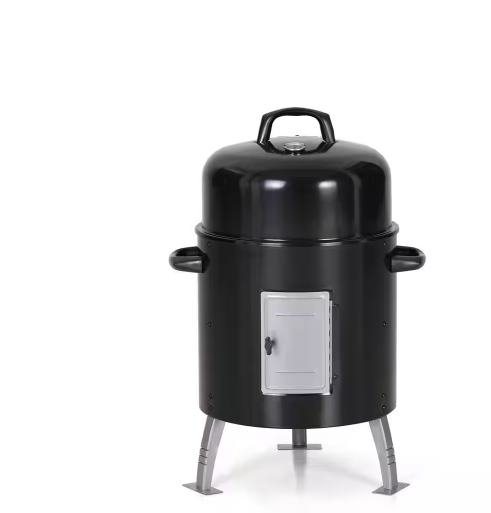 Photo 1 of 17 in. Charcoal Smoker in Black with Built-In Thermometer
