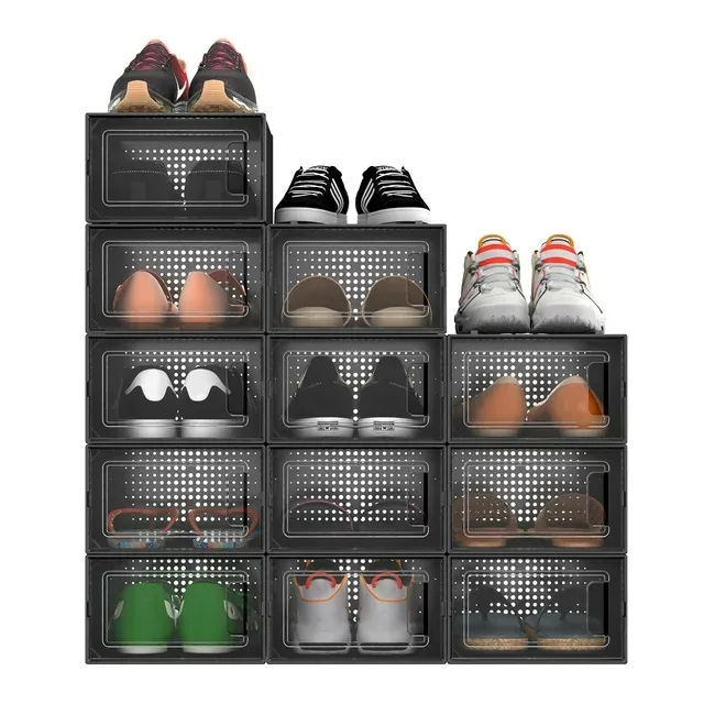 Photo 1 of 12 Pack Shoe Boxes Clear Plastic Stackable Shoe Storage Organizers, Space-Saving Closet Organizer Shoe Container A-Transparency-12Pack-Drop