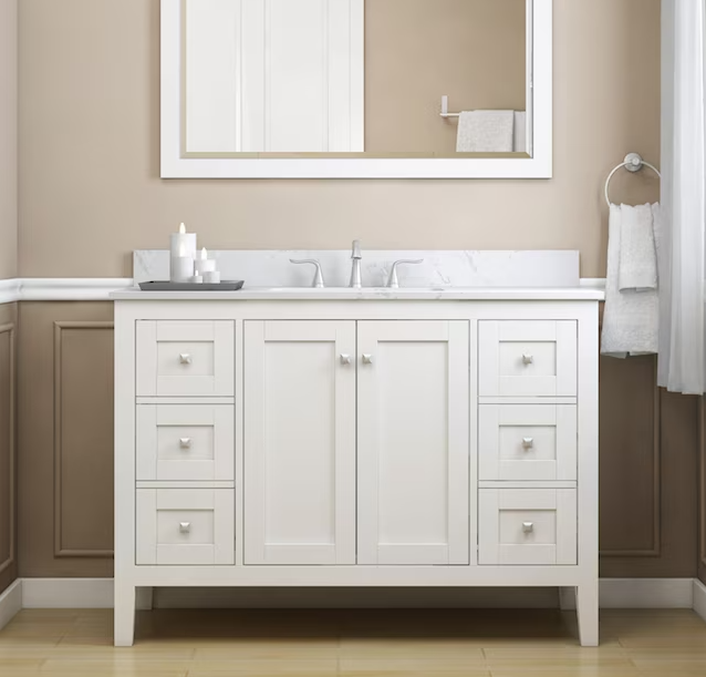 Photo 1 of ***Parts Only***allen + roth Everdene 48-in White Undermount Single Sink Bathroom Vanity with White Engineered Stone Top
