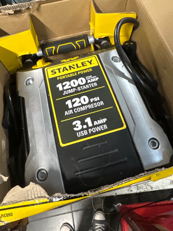 Photo 2 of STANLEY J5C09D Digital Portable Power Station Jump Starter: 1200 Peak/600 Instant Amps, 120 PSI Air Compressor, 3.1A USB Ports, Battery Clamps 1,200 Peak Amps