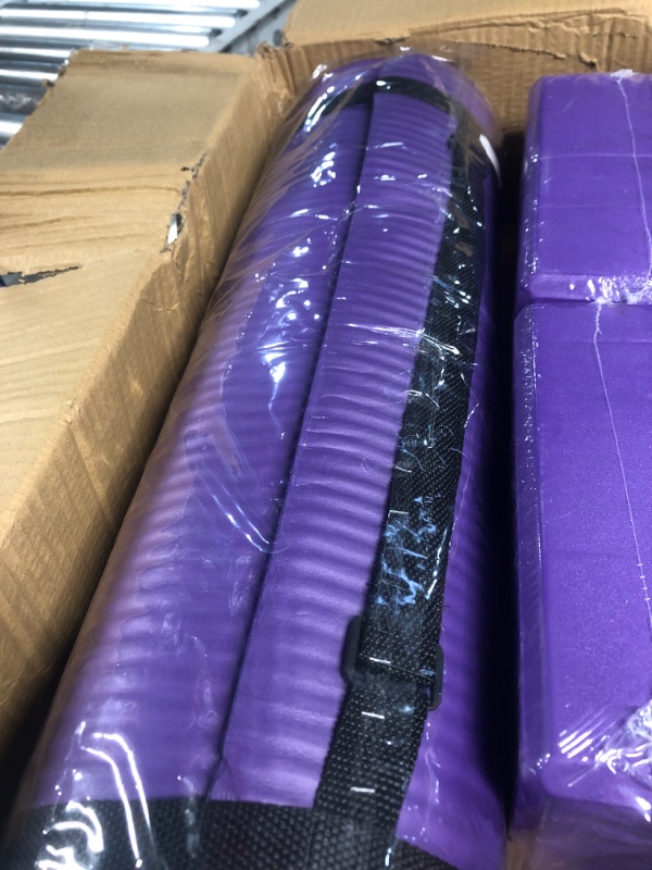 Photo 3 of BalanceFrom All Purpose 1/2-Inch Extra Thick High Density Anti-Tear Exercise Yoga Mat with Carrying Strap and Yoga Blocks Purple Mat And Yoga Blocks