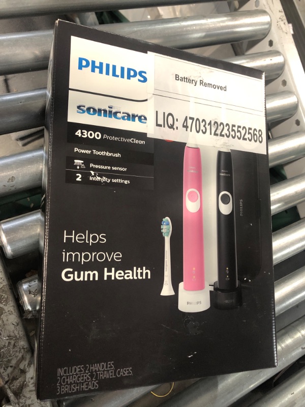 Photo 2 of (BATTERY REMOVED) PHILIPS Sonicare ProtectiveClean 4300 Rechargeable Electric Toothbrush with Pressure Sensor, 2 Pack