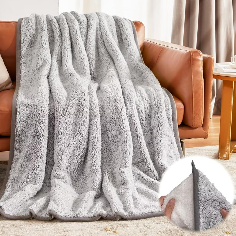 Photo 1 of (STOCK PHOTO FOR SAMPLE ONLY) - GREY THROW FUZZY BLANKET 