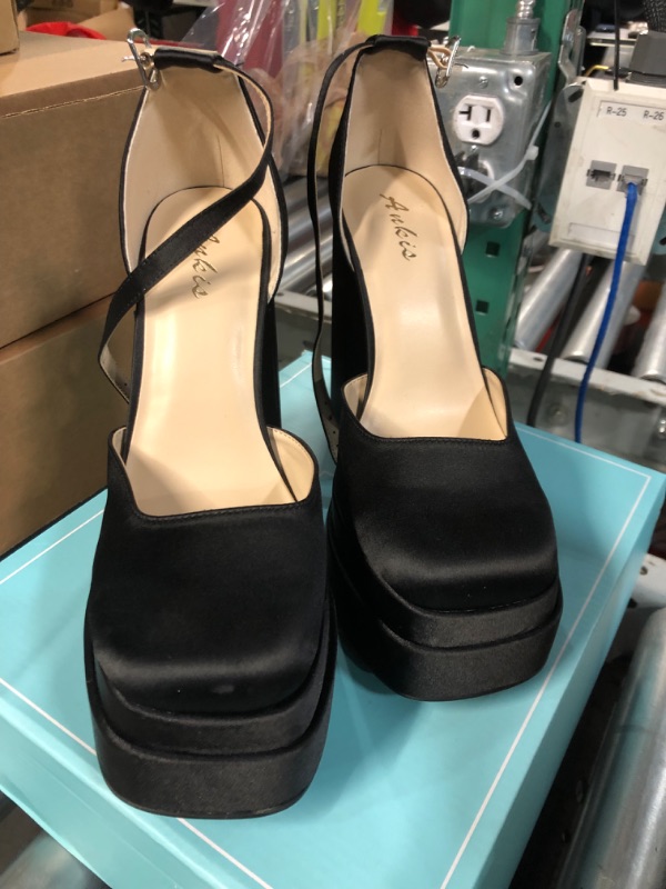 Photo 2 of SIZE 8.5 - Ankis Black Platform Closed Toe Heels for Women, Womens Heels Closed Round Toe Chunky Block Pumps Shoes, 4 Inch