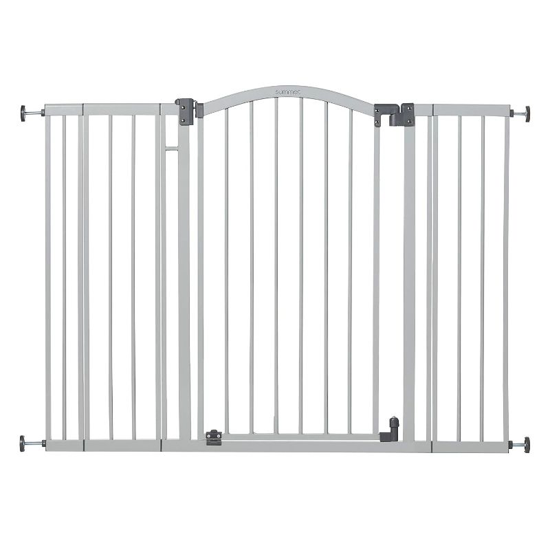 Photo 1 of 
Roll over image to zoom in
Summer Infant Extra Tall & Wide Safety Pet and Baby Gate, 29.5"-53" Wide, 38" Tall, Pressure or Hardware Mounted, Install on Wall or Banister in Doorway or Stairway, Auto Close Walk-Thru Door - Gray
Visit the Summer Infant Stor