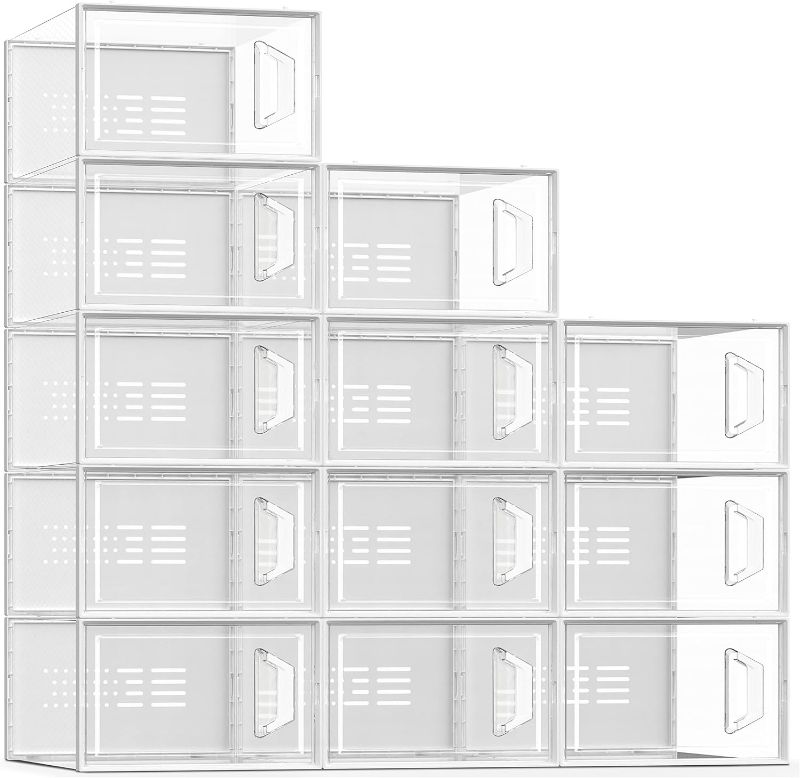 Photo 1 of 
SEE SPRING Large 12 Pack Shoe Storage Box, Shoe Organizer for Closet, Clear Plastic Stackable Shoe Boxes, Space Saving Foldable Sneaker Shoe Rack Containers