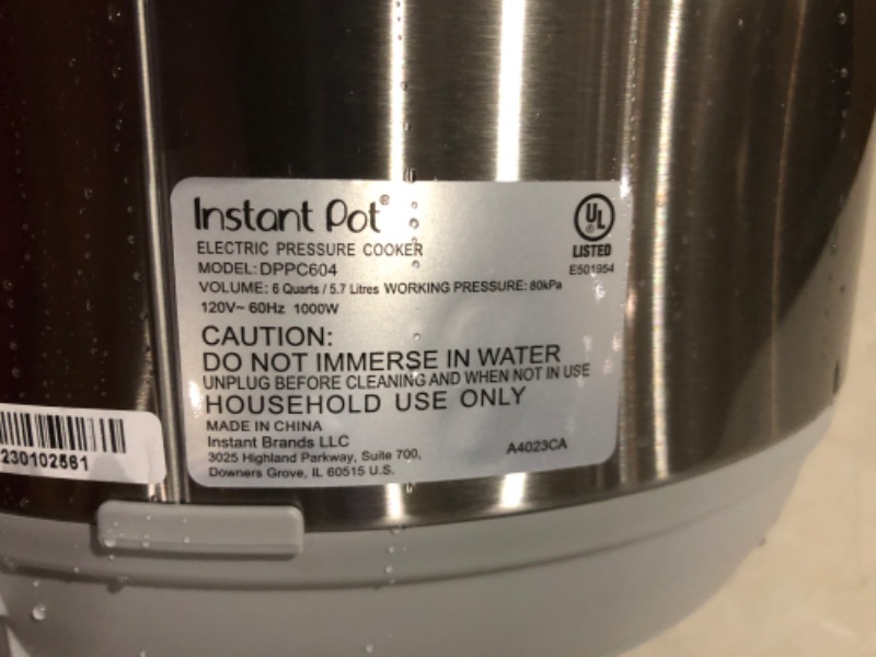 Photo 9 of ***USED - DIRTY/WET - UNABLE TO TEST***
Instant Pot Duo Plus, 6-Quart Whisper Quiet 9-in-1 Electric Pressure Cooker