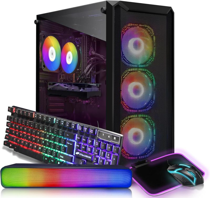 Photo 1 of STGAubron Gaming Desktop PC, Intel Core i7 3.4G up to 3.9G, 16G RAM, 512G SSD, Radeon RX 5700 8G GDDR6, 600M WiFi, BT 5.0, RGB Fan x 4, RGB Keyboard & Mouse & Mouse Pad, RGB BT Sound Bar, W10H64
