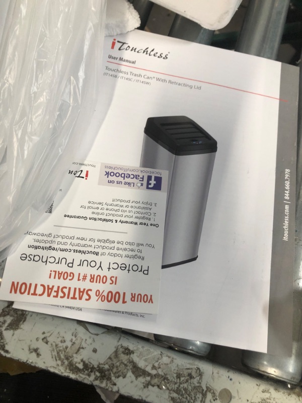 Photo 4 of **NONREFUNDABLE**FOR PARTS OR REPAIR**SEE NOTES**
iTouchless Stainless Steel Sliding Lid Sensor Trash Can with AbsorbX Odor Control System, 14 Gal., White (IT14SW)