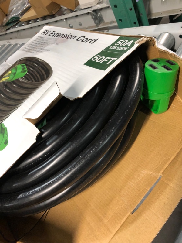 Photo 3 of RVGUARD 50 Amp 50 Foot RV Extension Cord, Heavy Duty STW Cord with LED Power Indicator and Cord Organizer, 14-50P/R Standard Plug, Green, ETL Listed 50 Feet Green 50 Amp