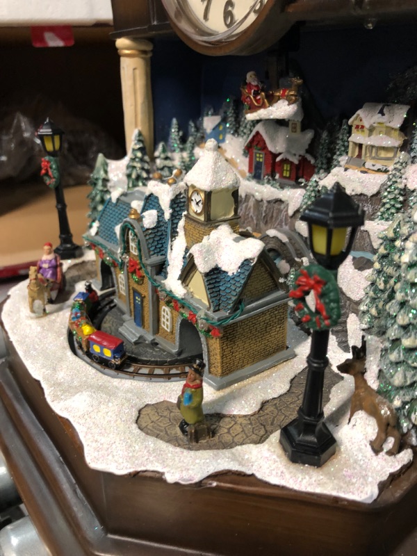 Photo 5 of *** Missing Power Adapter***Moments In Time Christmas Decor Cuckoo Clock with Christmas Village Scene, with LED Lights,