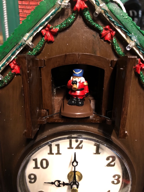 Photo 4 of *** Missing Power Adapter***Moments In Time Christmas Decor Cuckoo Clock with Christmas Village Scene, with LED Lights,