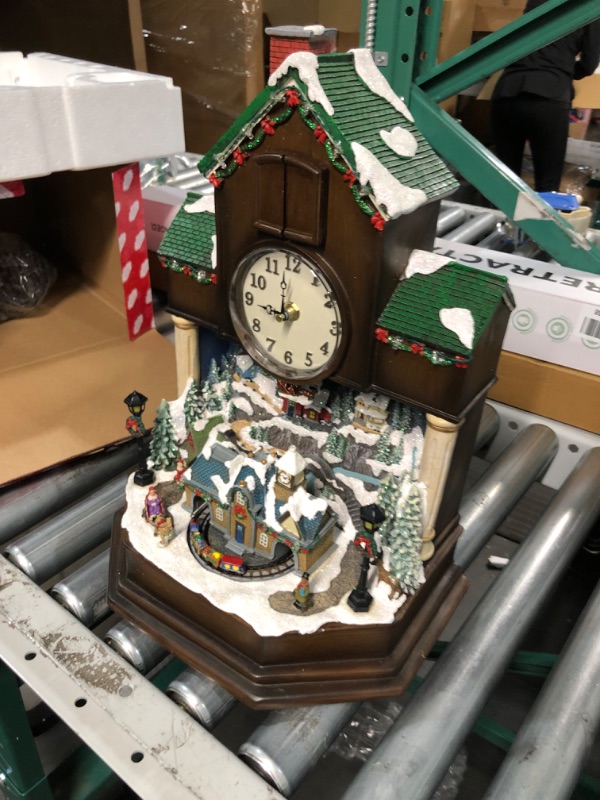 Photo 2 of *** Missing Power Adapter***Moments In Time Christmas Decor Cuckoo Clock with Christmas Village Scene, with LED Lights,