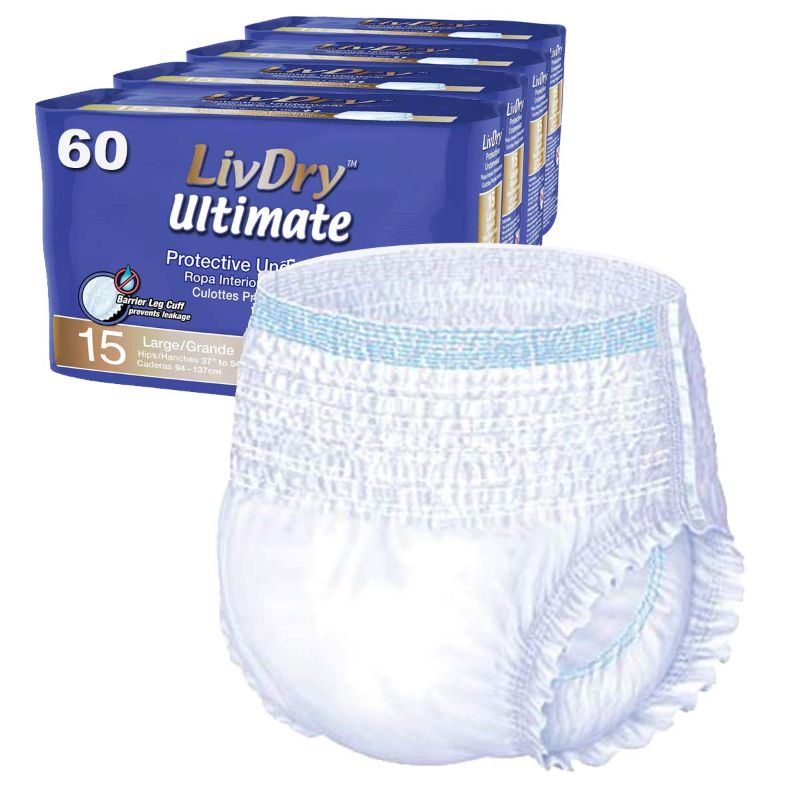Photo 1 of * single package only * see all images * 
LivDry Ultimate Adult Incontinence Underwear, High Absorbency, Leak Cuff Protection
