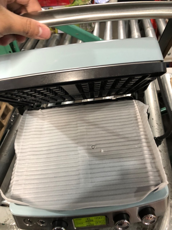 Photo 1 of GreenPan Elite 7-in-1 Multi-Function Contact Grill & Griddle, Healthy Ceramic Nonstick Aluminum, Two Sets of Grill & Waffle Plates, Adjustable Shade & Shear, Closed Press/Open Flat Surface, Blue Haze