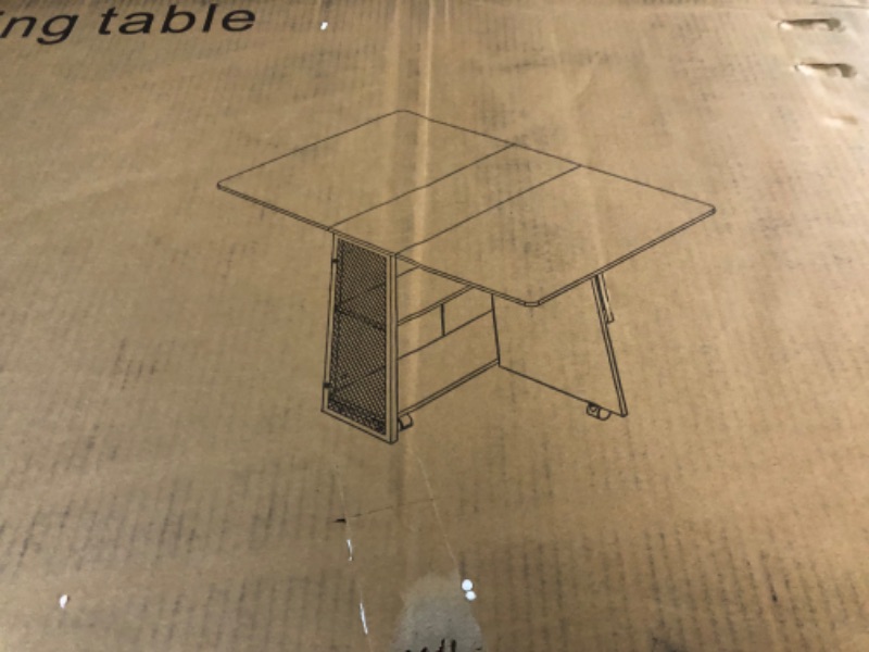 Photo 5 of **SEE NOTES/NON-REFUNDABLE FOR PARTS**
Space Saving Folding Dining Table with 2 Tier Storage-Extendable Drop Leaf Farmhouse Wood Kitchen Dining Room Tables Set for 4, Collapsible Expandable Rectangle Dinner Kitchen Office Furniture