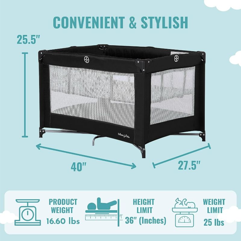 Photo 5 of (READ NOTES) Dream On Me Zazzy Portable Playard with Bassinet in Black, Packable and Easy Setup Baby Playard, Lightweight and Portable Playard for Baby with Mattress and Travel Bag