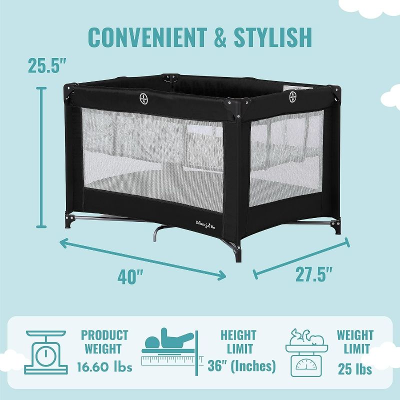 Photo 1 of (READ NOTES) Dream On Me Zazzy Portable Playard with Bassinet in Black, Packable and Easy Setup Baby Playard, Lightweight and Portable Playard for Baby with Mattress and Travel Bag