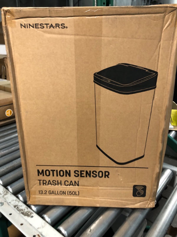 Photo 5 of ***USED - DIRTY - DENTED - MOTION SENSING FUNCTION DOESN'T WORK***
NINESTARS DZT-50-28 Automatic Touchless Motion Sensor Rectangular Trash Can, 13 Gal, Black Trim