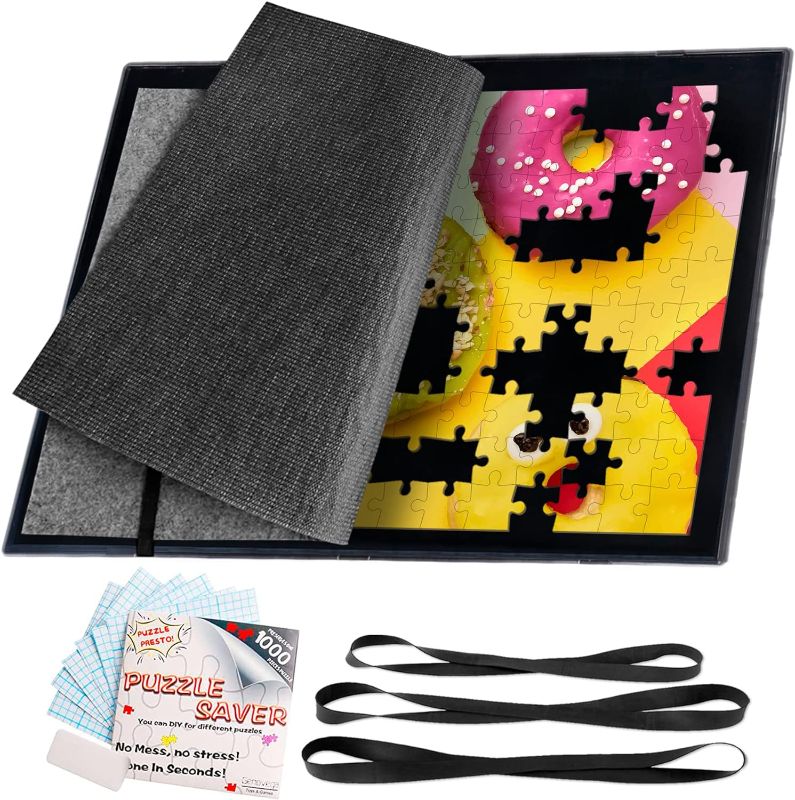 Photo 1 of Becko Jigsaw Puzzle Board Portable Puzzle Mat for Puzzle Storage Puzzle Saver, Non-Slip Surface, Up to 1000 Pieces (Black)