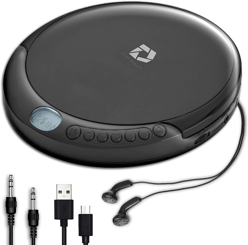 Photo 1 of Deluxe Products CD Player Portable with 60 Second Anti Skip, Stereo Earbuds, Includes Aux in Cable and AC USB Power Cable for use at Home or in Car Black_CD