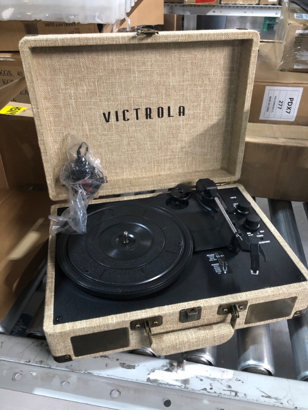 Photo 2 of Victrola Journey+ Signature Turntable Record Player - 33-1/3, 45 & 78 RPM Suitcase Vinyl Record Player, Bluetooth Connectivity & Built-in Speakers, Stereo RCA Output, Linen Finish, Cream