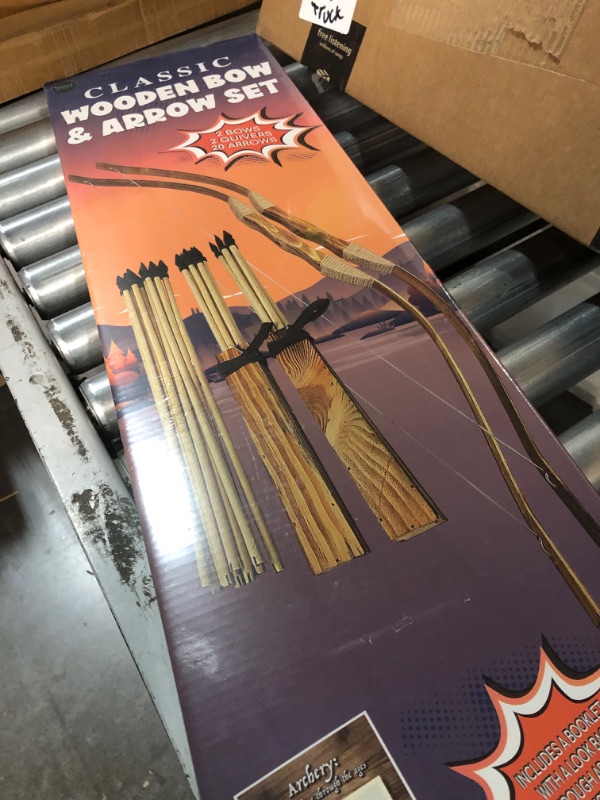 Photo 2 of Adventure Awaits - 2-Pack Handmade Wooden Bow and Arrow Set - 20 Wood Arrows and 2 Quivers - for Outdoor Play