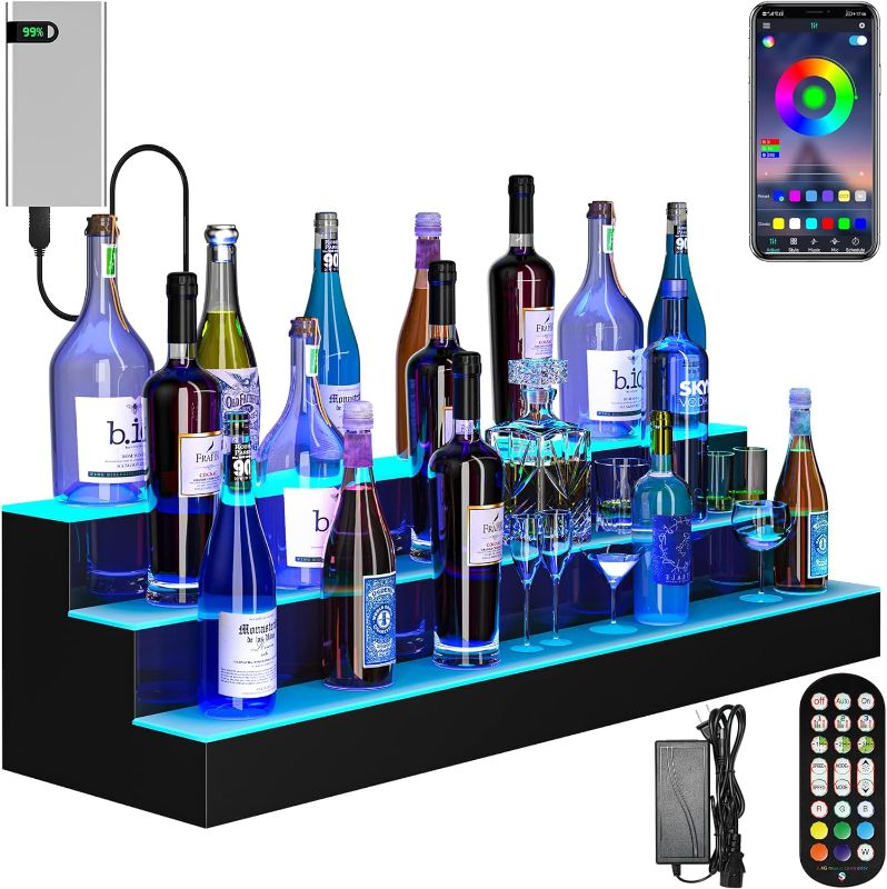 Photo 1 of  LED Lighted Liquor Bottle Display Shelf Supports USB & Power Bank, 3-Step