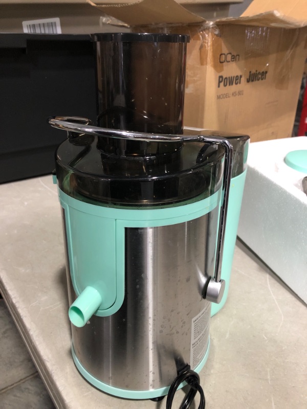 Photo 2 of * used * powers on * see images * 
Juicer Machine, 500W Centrifugal Juicer Extractor with Wide Mouth 3” Feed Chute for Fruit Vegetable, Easy to Clean, Stainless Steel, BPA-free (Aqua)