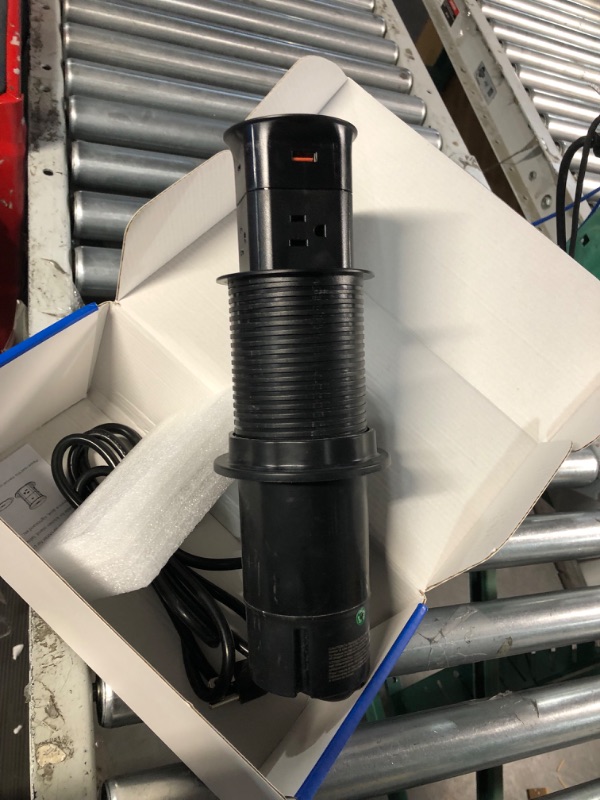 Photo 1 of ANNQUAN Automatic Pop Up Countertop Outlet with 15W Wireless Charger,4 AC, 2 USB A and 2 USB C,Max 20W Power Delivery 3.15inch Desk Power Grommet,9-in-1 Power Strip for Home/Office Black