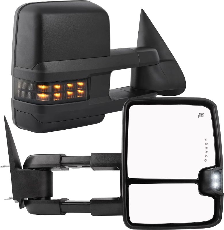Photo 1 of (READ NOTES) YITAMOTOR Towing Mirrors Compatible with Chevy Silverado Tahoe Suburban Avalanche GMC Sierra Yukon Cadillac Escalade 2003-2006 Power Heated LED Signal Lamp Clearance Light Black Pair Mirrors
