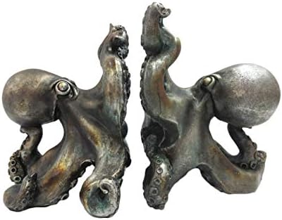 Photo 1 of **damaged**Pacific Giftware Antique Silver Octopus Decorative Bookends Set 5 Inch Tall