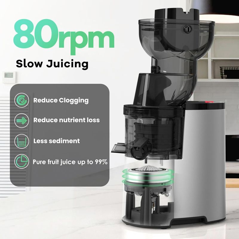 Photo 4 of (READ NOTES) Masticating Juicer, 300W Professional Slow Juicer with 3.5-inch (88mm) Large Feed Chute for Nutrient Fruits and Vegetables, Cold Press Electric Juicer Machines with High Juice Yield, Easy Clean with Brush Silver
