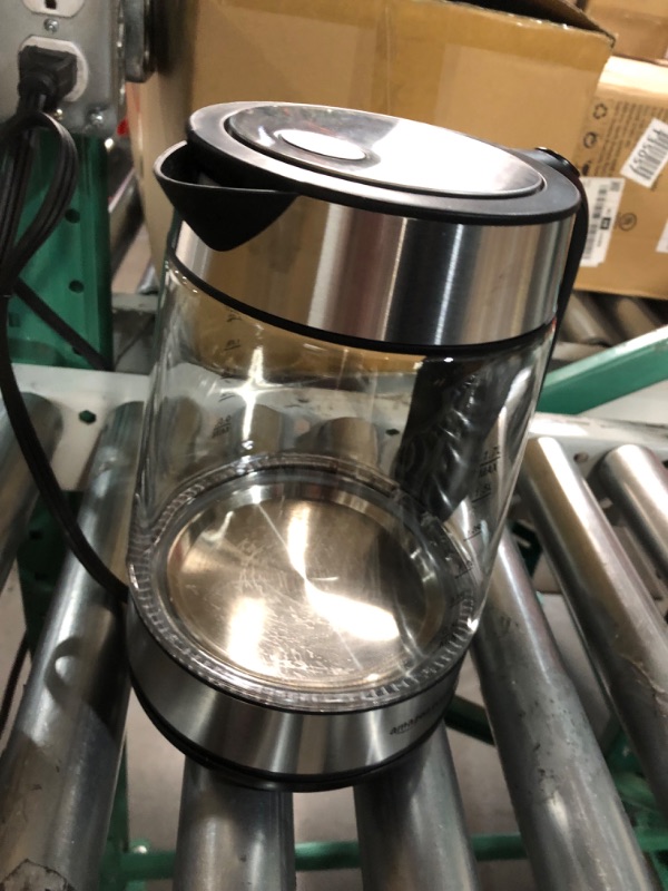 Photo 1 of ***USED - DIRTY - POWERS ON - UNABLE TO TEST FURTHER***
Amazon Basics Electric Glass and Steel Hot Tea Water Kettle, 1.7-Liter, Black and Sliver Glass Carafe